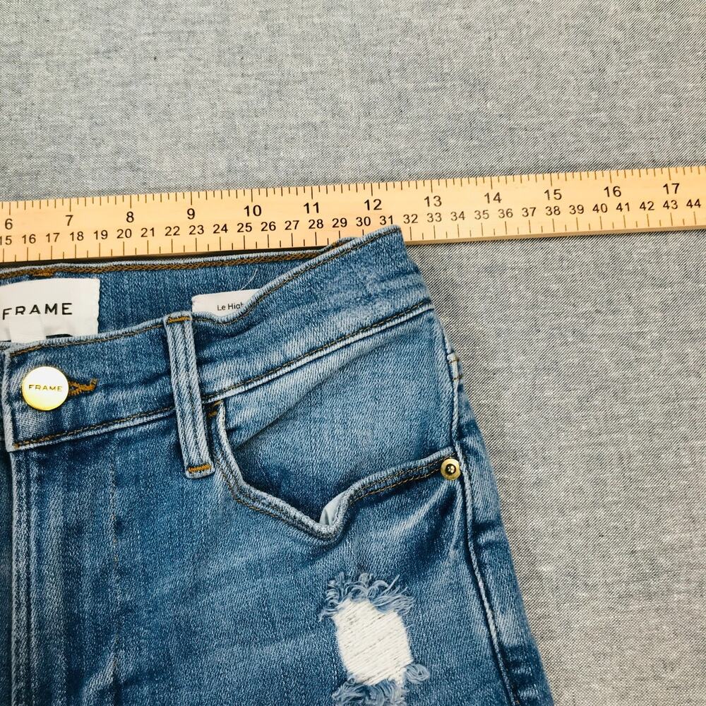 Frame Women's 27 Le High Straight Blue Jeans Frayed Distressed Cotton Stretch K - Picture 7 of 8